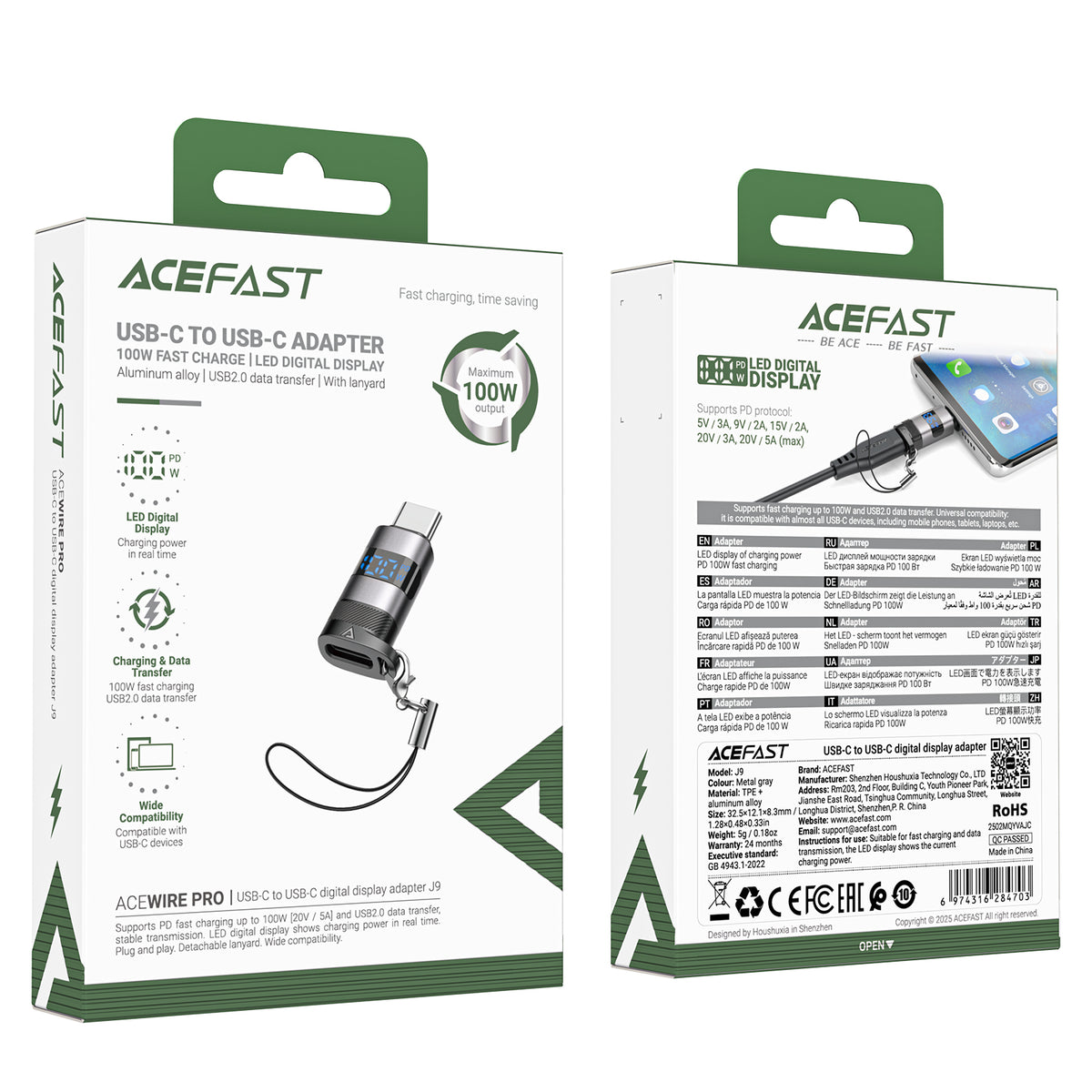 ACEFAST J9 USB-C to USB-C Adapter -Metallic Gray