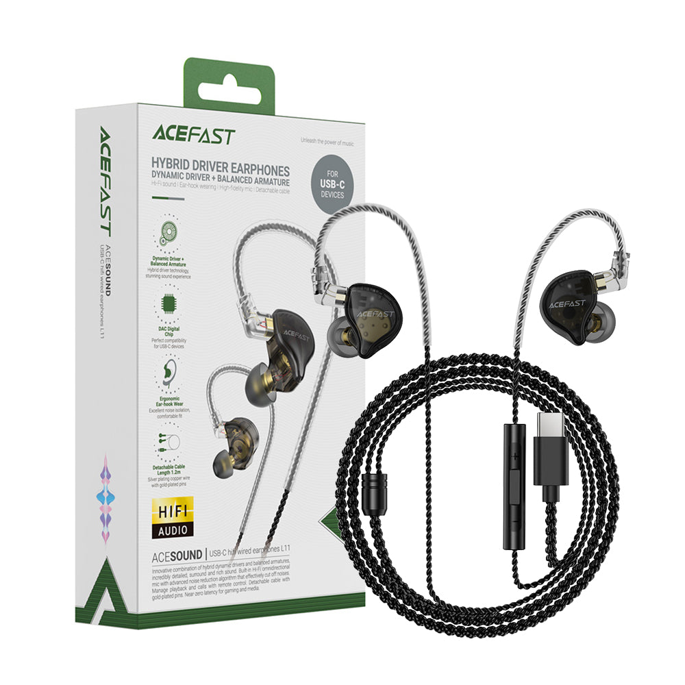 ACEFAST L11 Hybrid Drivers Wired Earphones- Black