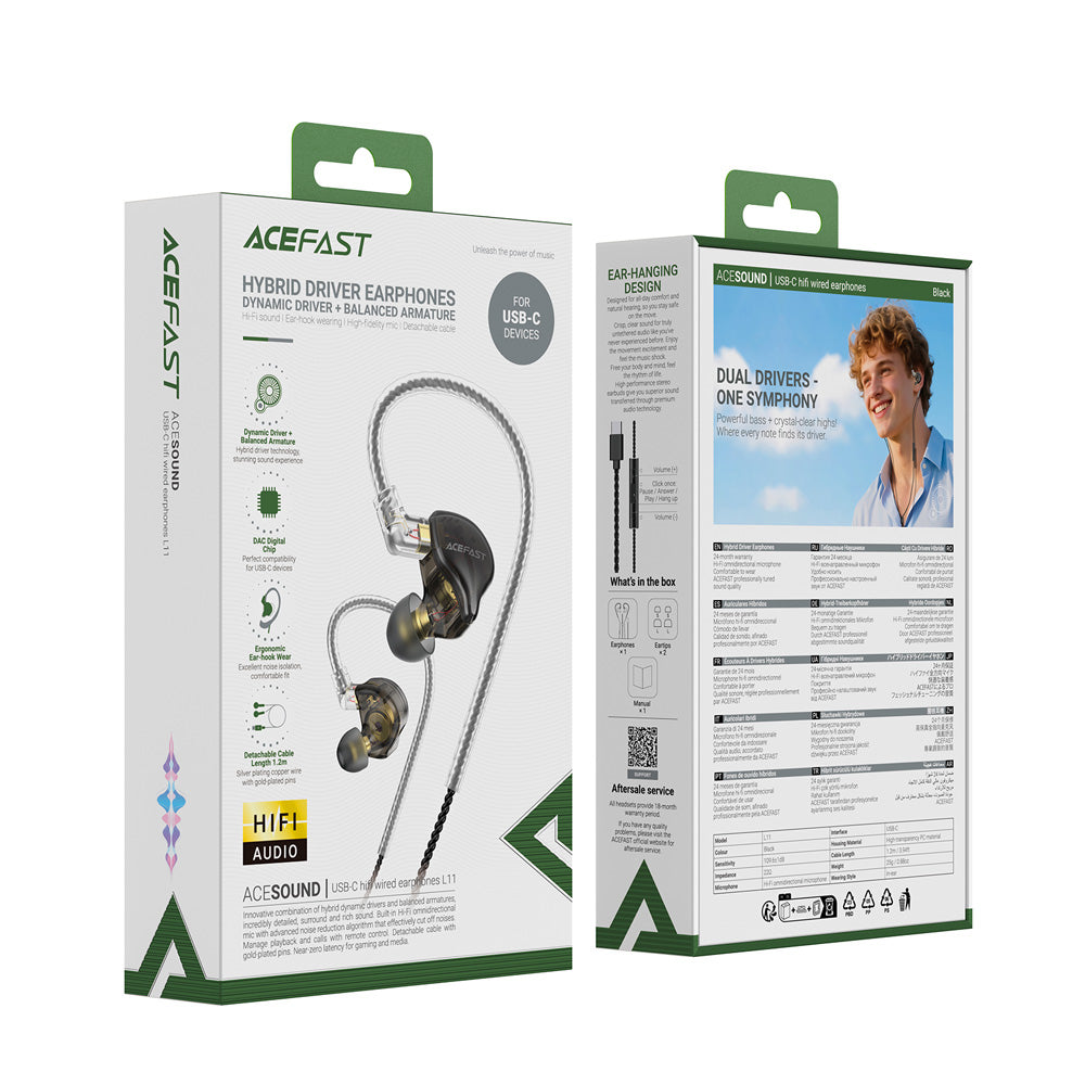 ACEFAST L11 Hybrid Drivers Wired Earphones- Black