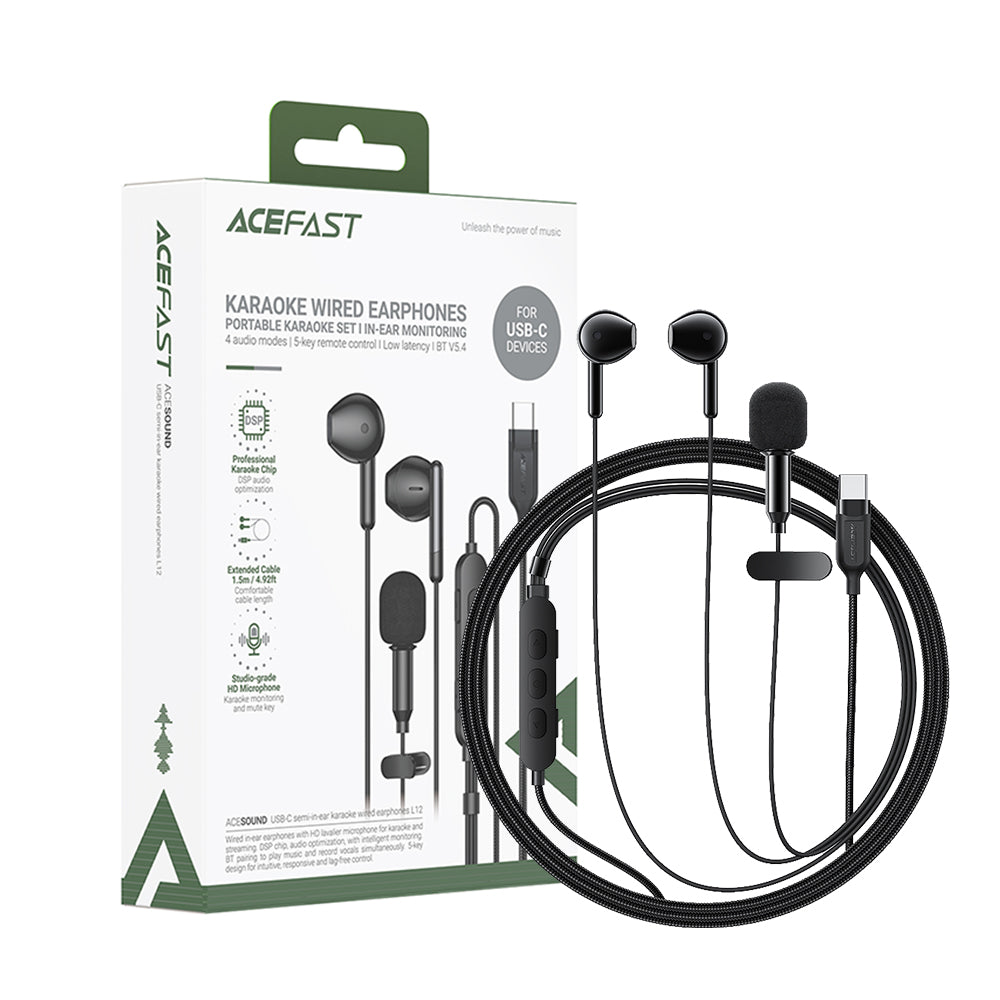 ACEFAST L12 USB-C Semi-In-Ear Karaoke Wired Earphones -Black