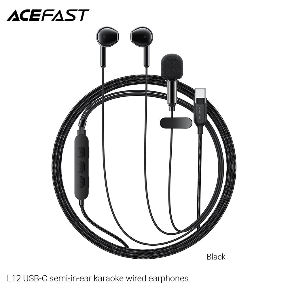 ACEFAST L12 USB-C Semi-In-Ear Karaoke Wired Earphones -Black