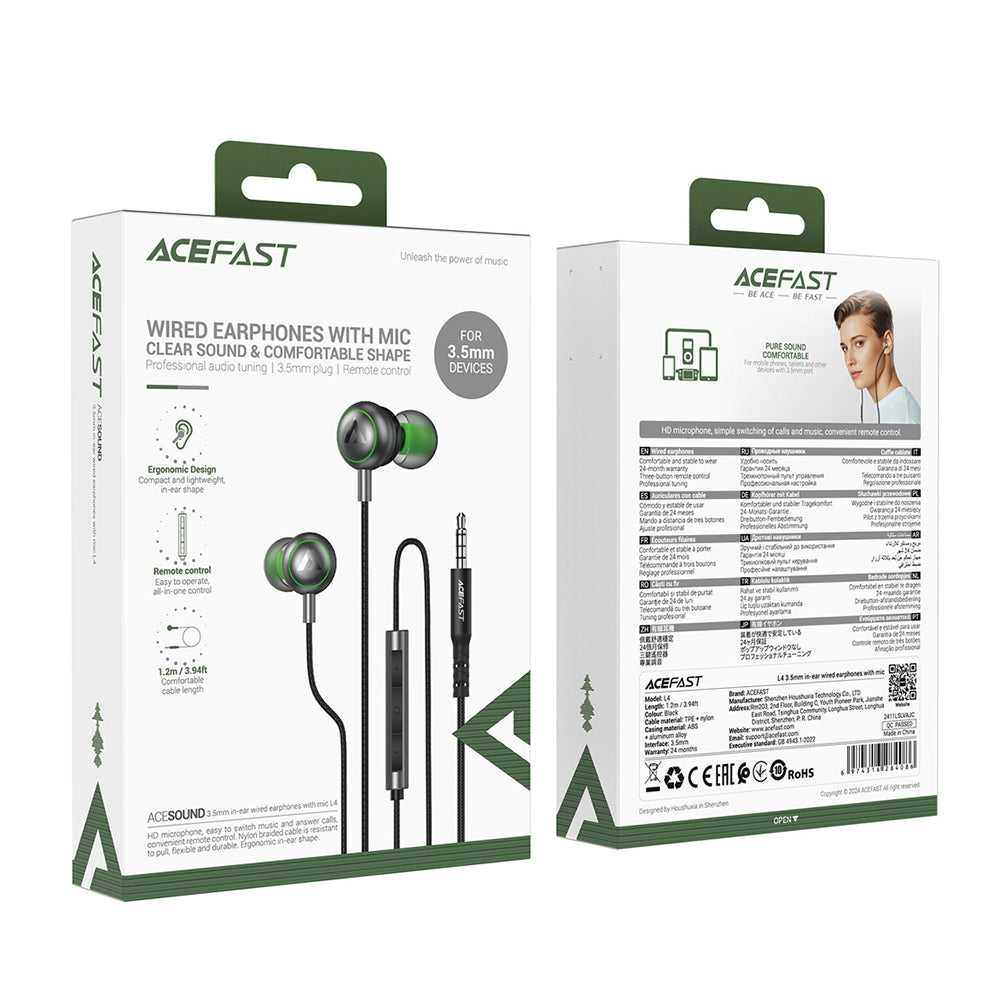 ACEFAST L4 3.5mm In-Ear Wired Earphones - Black
