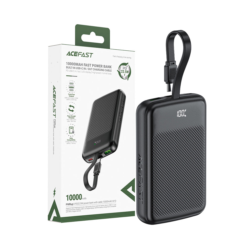 ACEFAST M13 Fast Charge Power Bank With Cable PD22.5W 10000mAh -Black