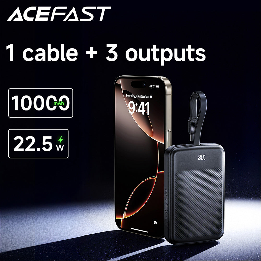 ACEFAST M13 Fast Charge Power Bank With Cable PD22.5W 10000mAh -Black