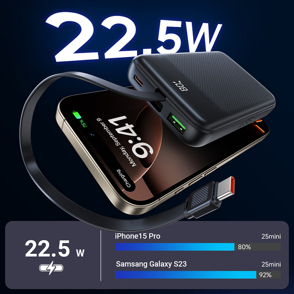 ACEFAST M13 Fast Charge Power Bank With Cable PD22.5W 10000mAh -Black