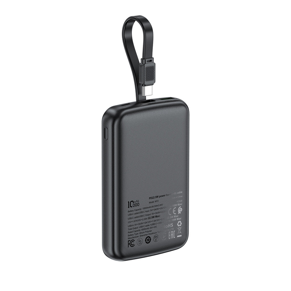 ACEFAST M13 Fast Charge Power Bank With Cable PD22.5W 10000mAh -Black