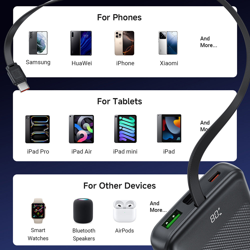 ACEFAST M13 Fast Charge Power Bank With Cable PD22.5W 10000mAh -Black