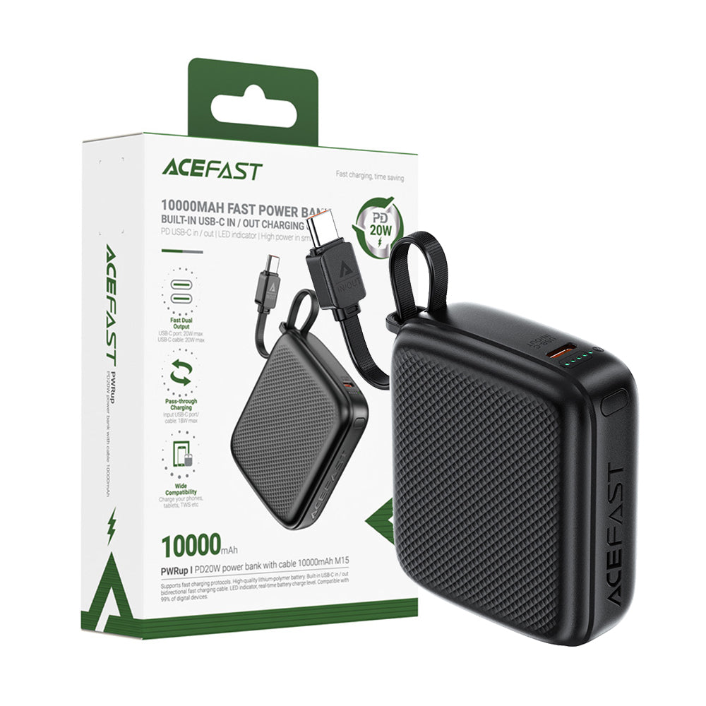 ACEFAST M15 Fast Charging Power Bank With Cable PD20W 10000mAh -Black