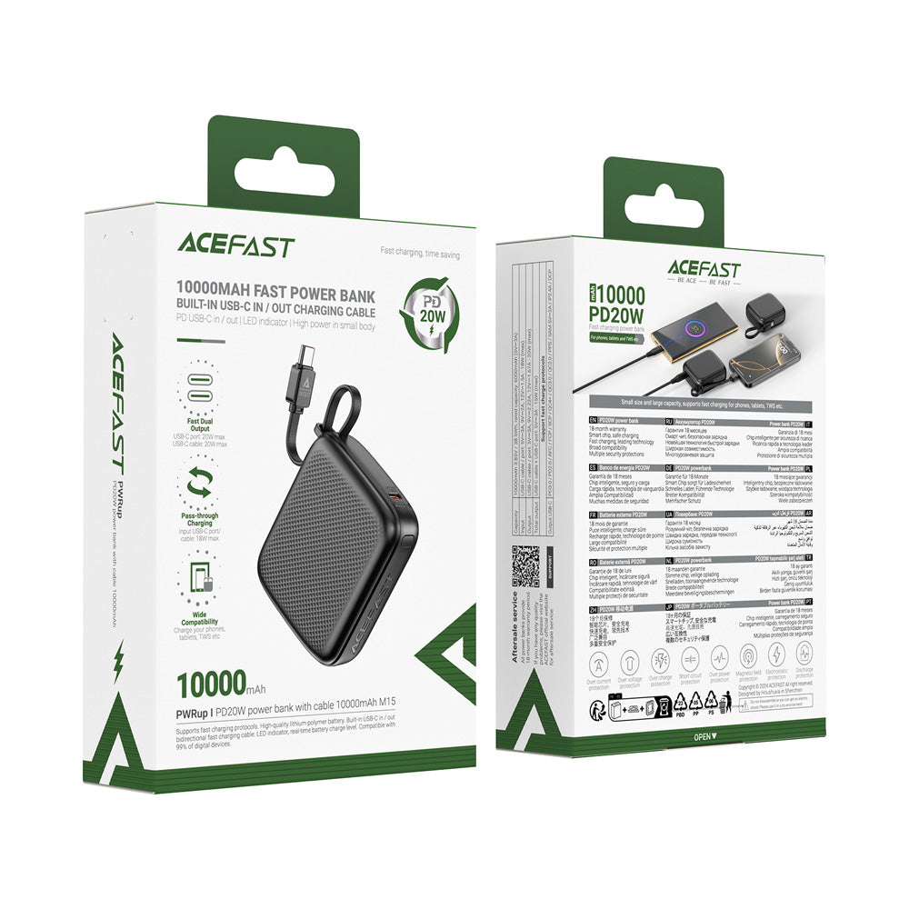 ACEFAST M15 Fast Charging Power Bank With Cable PD20W 10000mAh -Black