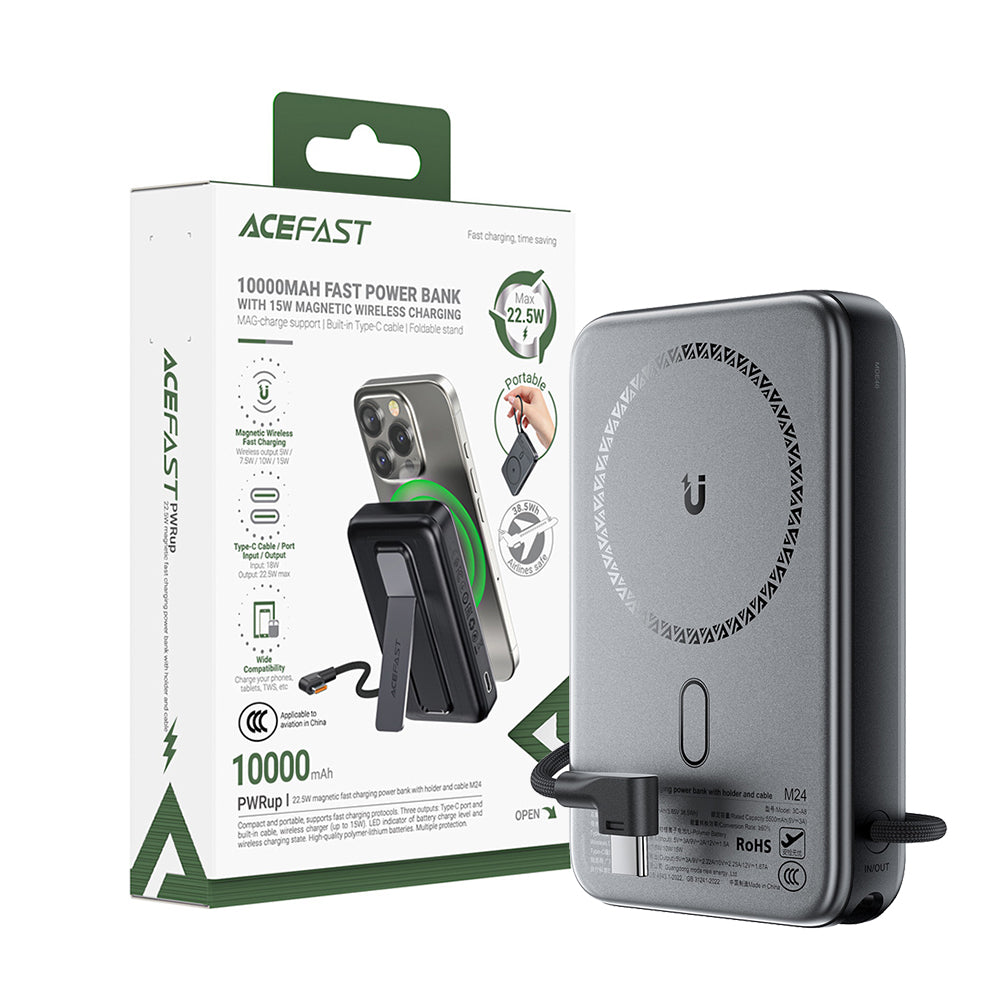 ACEFAST M24 Magnetic Fast Charging Power Bank With Holder and Cable 22.5W 10000mAh
