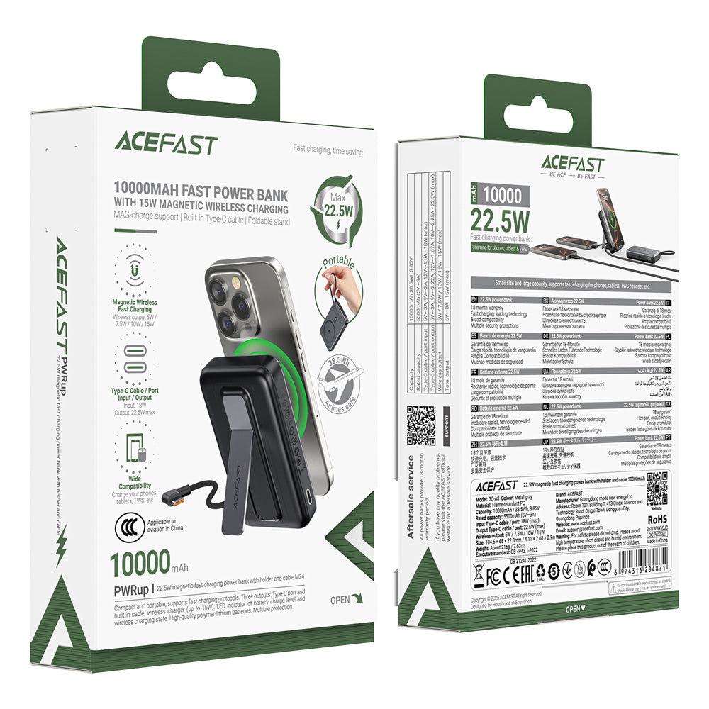 ACEFAST M24 Magnetic Fast Charging Power Bank With Holder and Cable 22.5W 10000mAh