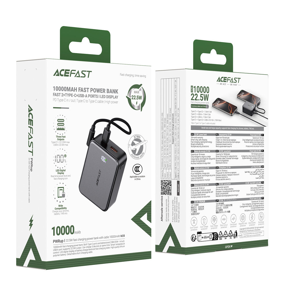 ACEFAST M28 Fast Charge Power Bank 22.5W 10000mAh -Black (CCC Certified)