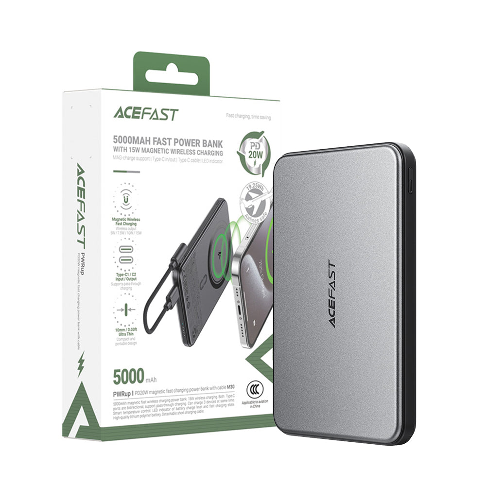 ACEFAST M30 Magnetic Fast Wireless Charge Power Bank PD20W 5000mAh -Black (CCC Certified)