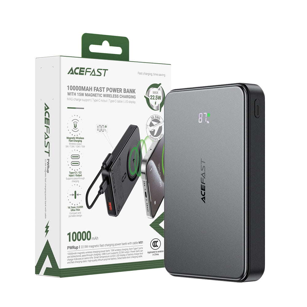 ACEFAST M31 Magnetic Fast Wireless Charge Power Bank 22.5W 10000mAh -Black (CCC Certified)