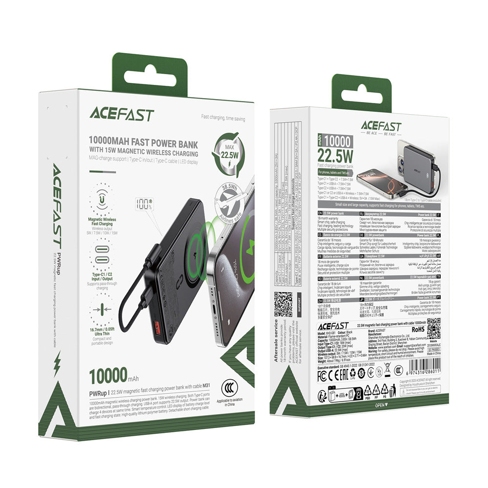 ACEFAST M31 Magnetic Fast Wireless Charge Power Bank 22.5W 10000mAh -Black (CCC Certified)