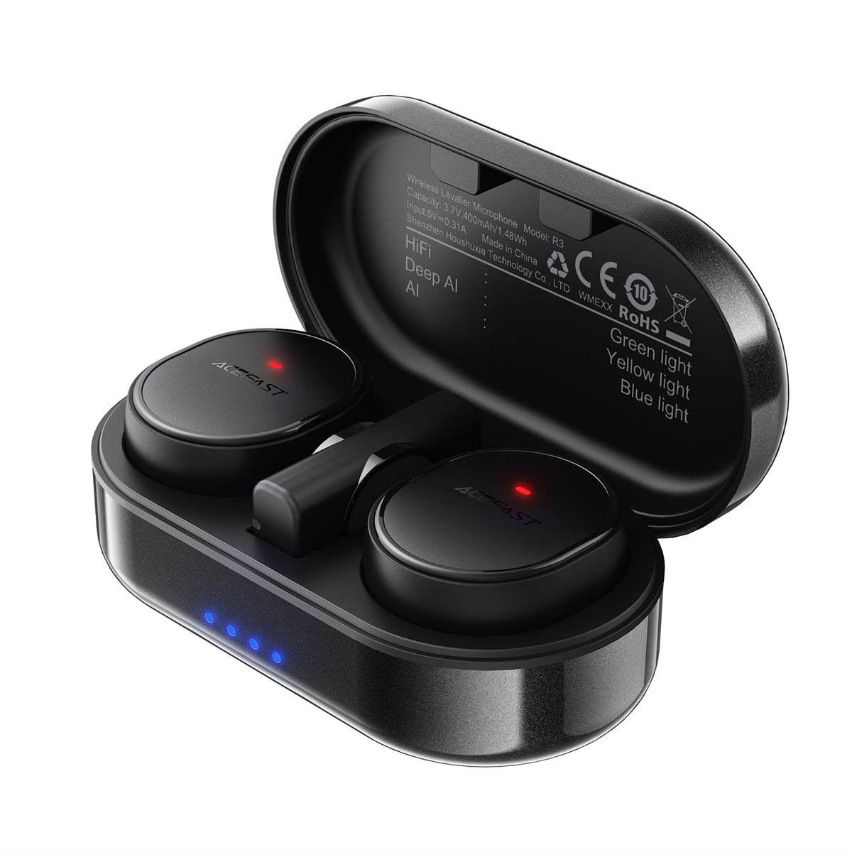 ACEFAST R3 Wireless Magnetic Lavalier Microphones - Black