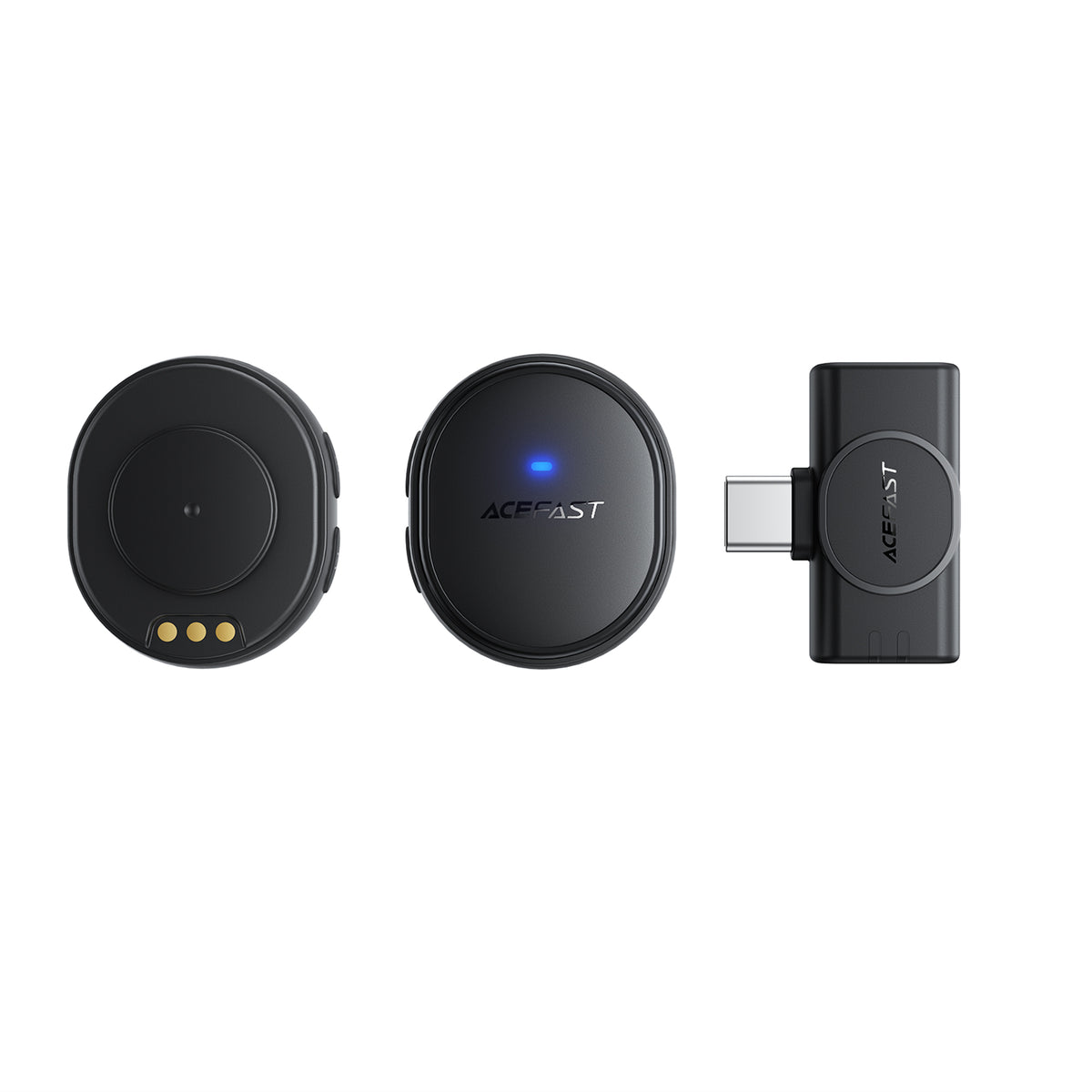 ACEFAST R3 Wireless Magnetic Lavalier Microphones - Black