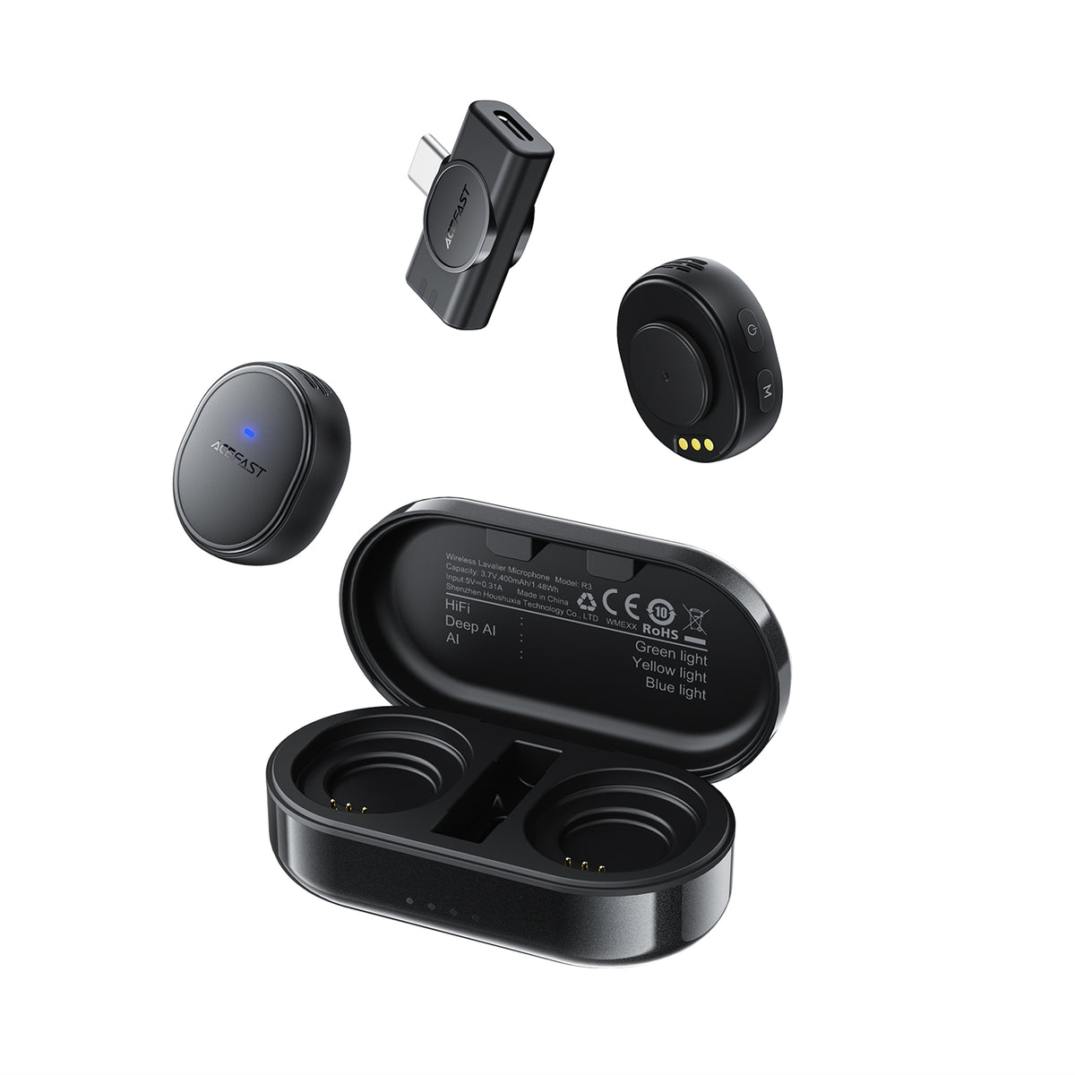 ACEFAST R3 Wireless Magnetic Lavalier Microphones - Black