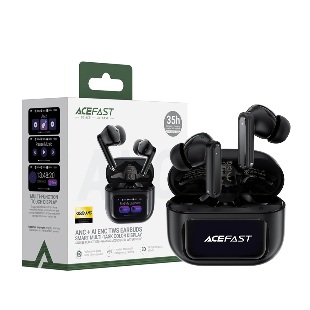 ACEFAST W6 Smart Screen Active Noise Cancelling TWS Bluetooth EarBuds -Black