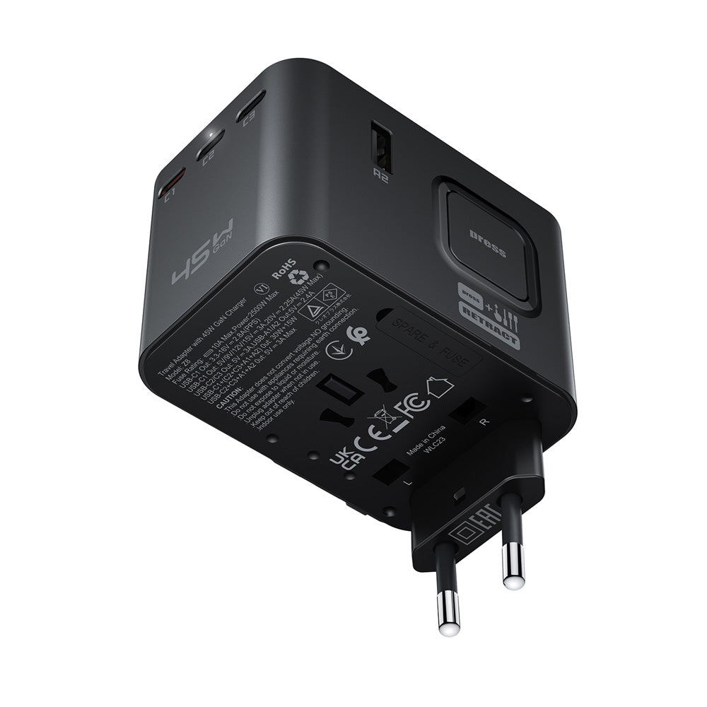 ACEFAST Z8 45W GaN Universal Travel Adapter - Black