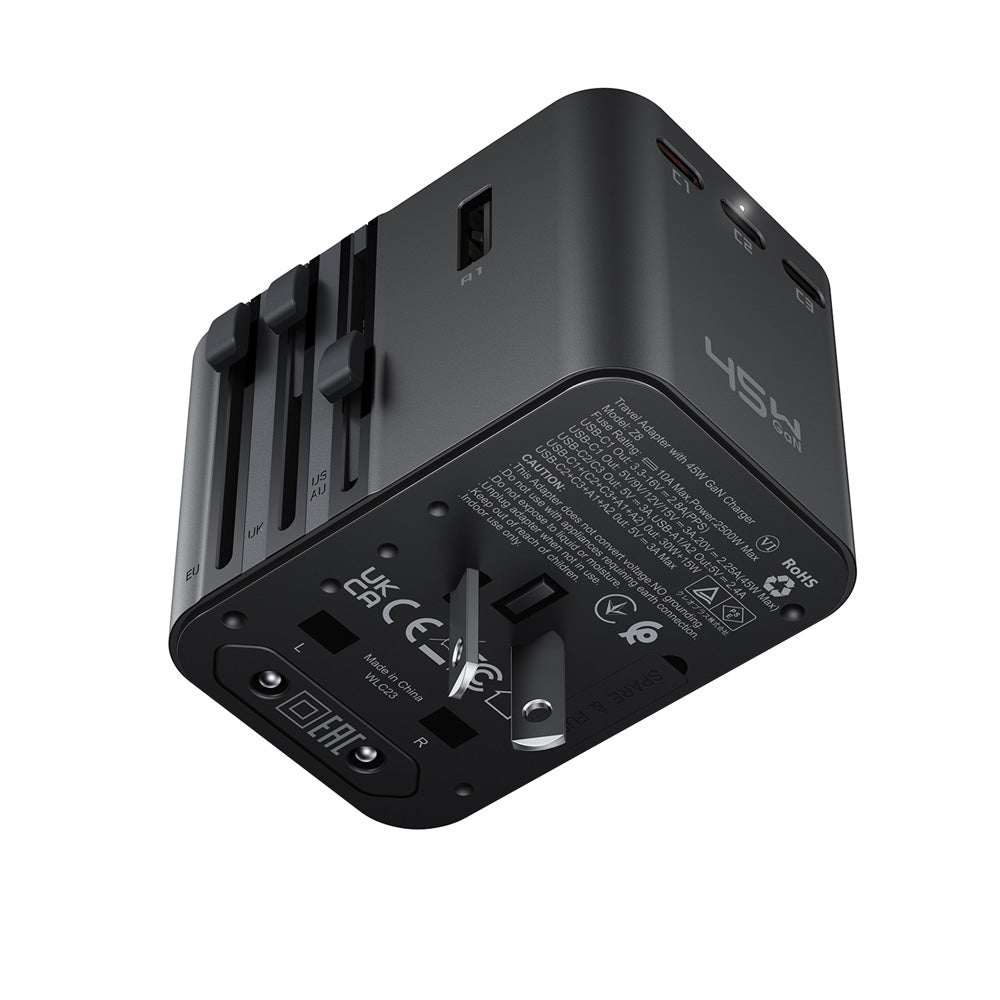 ACEFAST Z8 45W GaN Universal Travel Adapter - Black